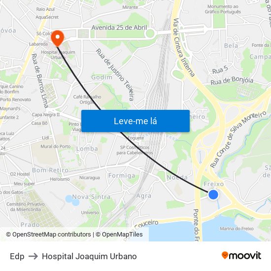 Edp to Hospital Joaquim Urbano map