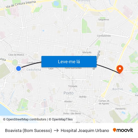 Boavista (Bom Sucesso) to Hospital Joaquim Urbano map