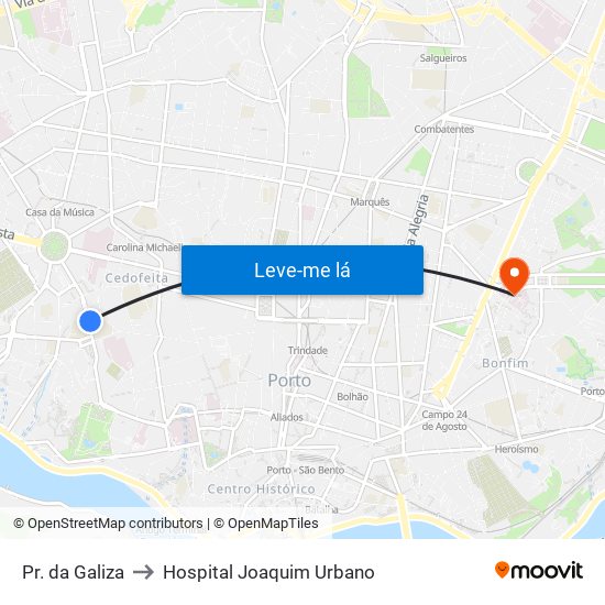 Pr. da Galiza to Hospital Joaquim Urbano map
