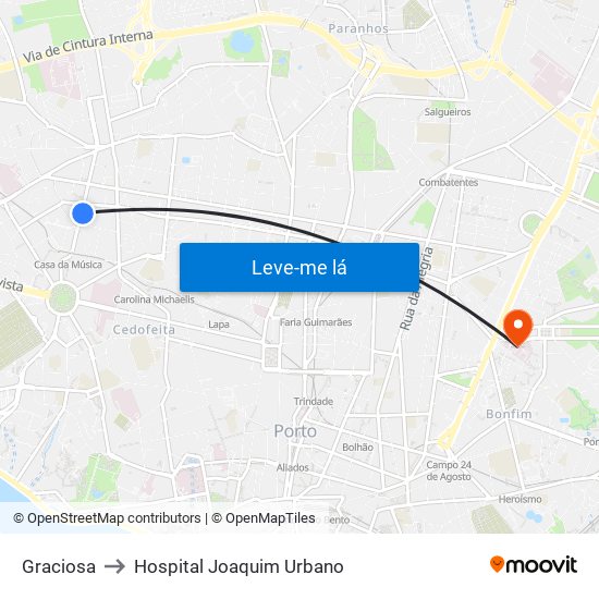 Graciosa to Hospital Joaquim Urbano map