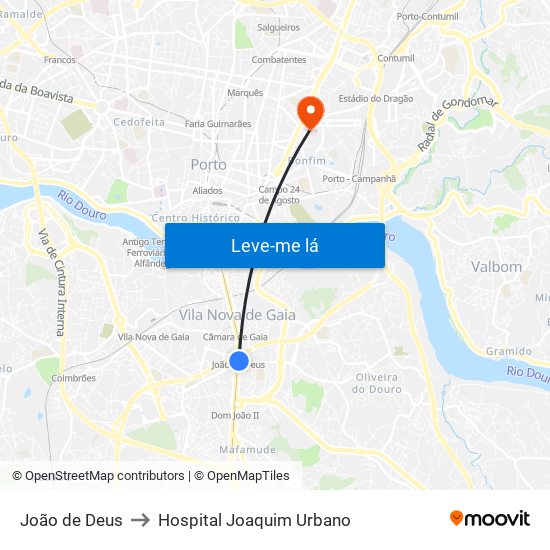 João de Deus to Hospital Joaquim Urbano map