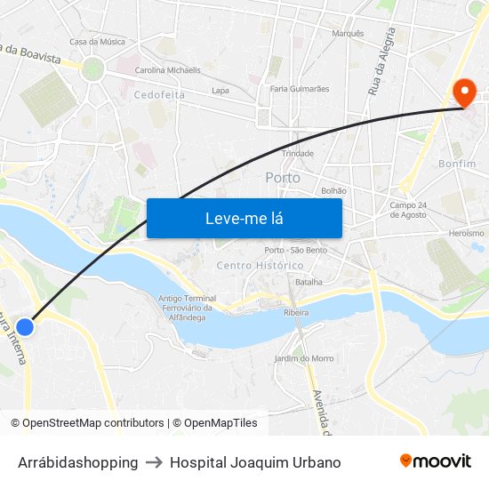 Arrábidashopping to Hospital Joaquim Urbano map