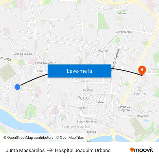 Junta Massarelos to Hospital Joaquim Urbano map