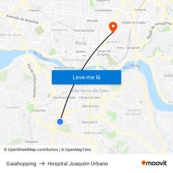 Gaiahopping to Hospital Joaquim Urbano map