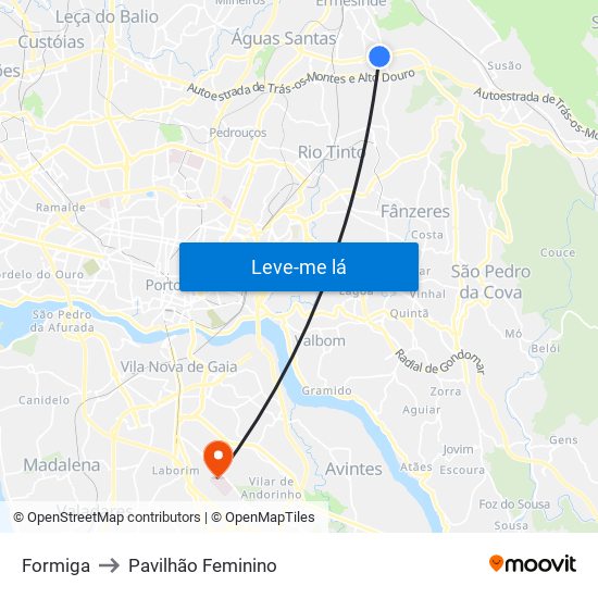 Formiga to Pavilhão Feminino map