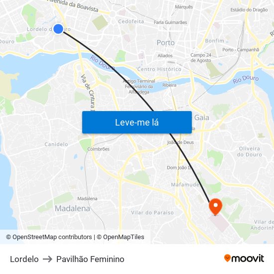 Lordelo to Pavilhão Feminino map
