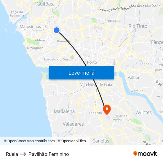 Ruela to Pavilhão Feminino map