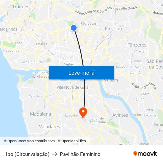 Ipo (Circunvalação) to Pavilhão Feminino map