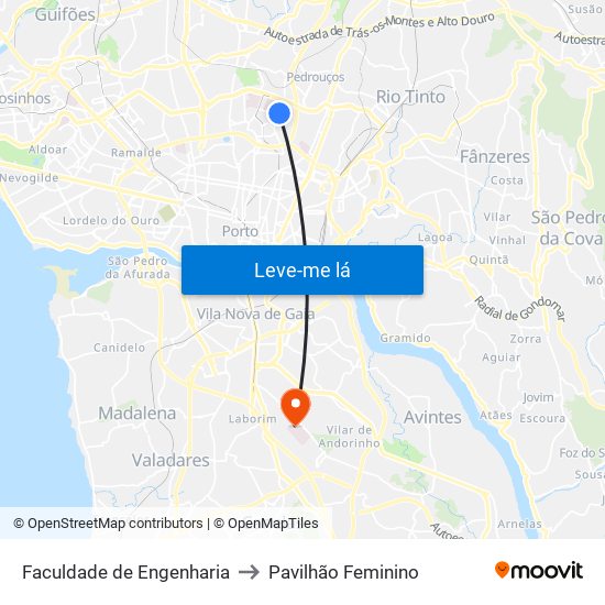 Faculdade de Engenharia to Pavilhão Feminino map