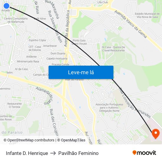Infante D. Henrique to Pavilhão Feminino map