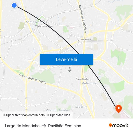 Largo do Montinho to Pavilhão Feminino map