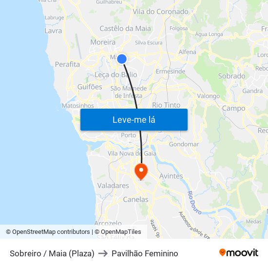 Sobreiro / Maia (Plaza) to Pavilhão Feminino map