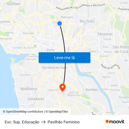 Esc. Sup. Educação to Pavilhão Feminino map