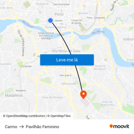 Carmo to Pavilhão Feminino map