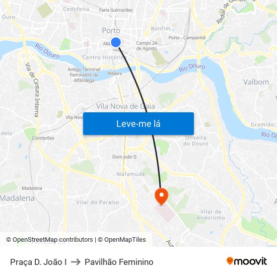 Praça D. João I to Pavilhão Feminino map