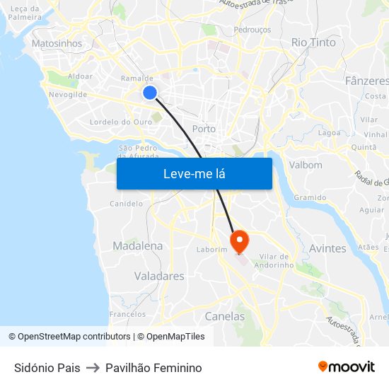 Sidónio Pais to Pavilhão Feminino map
