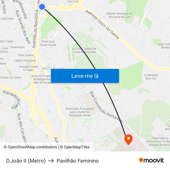 D.João II (Metro) to Pavilhão Feminino map