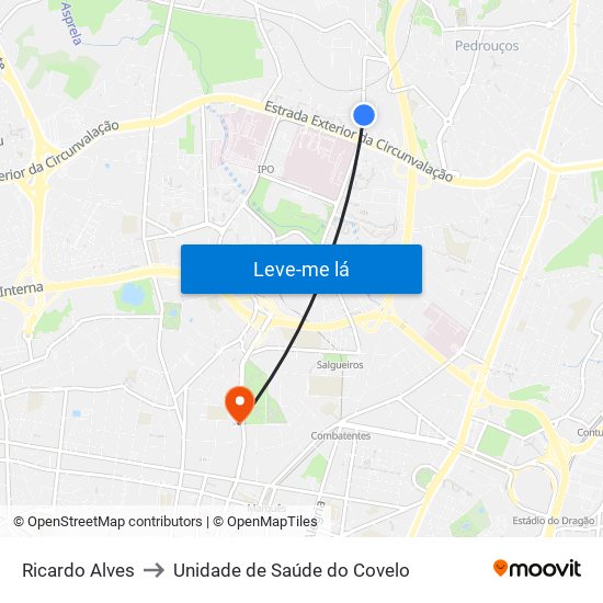 Ricardo Alves to Unidade de Saúde do Covelo map