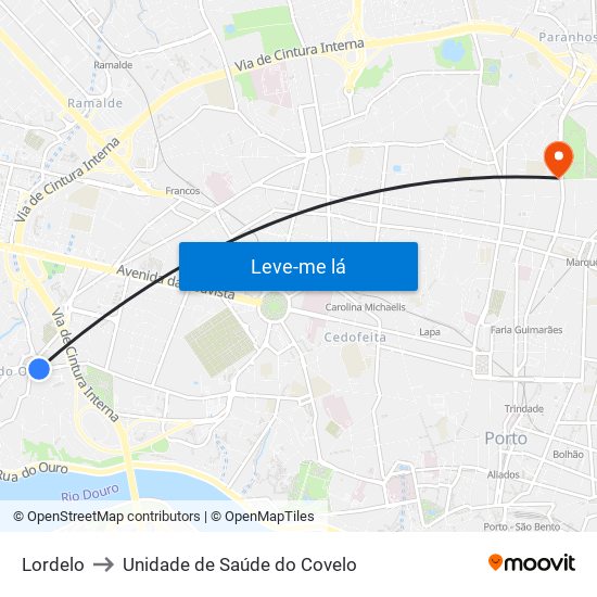 Lordelo to Unidade de Saúde do Covelo map