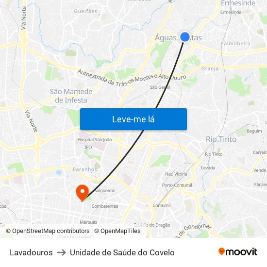 Lavadouros to Unidade de Saúde do Covelo map