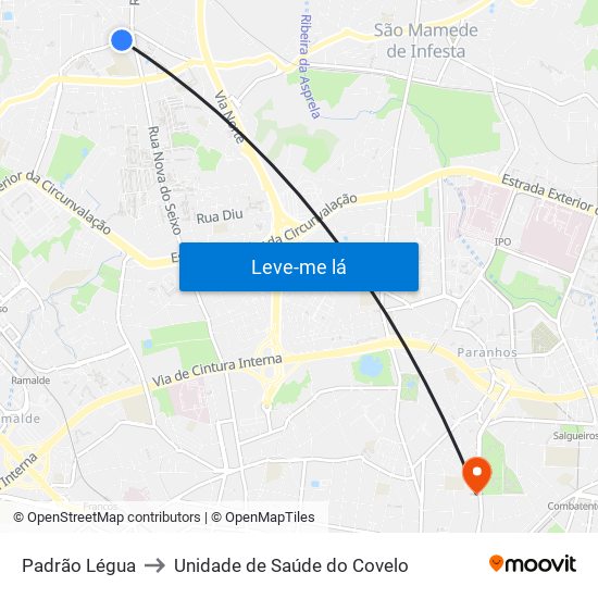 Padrão Légua to Unidade de Saúde do Covelo map