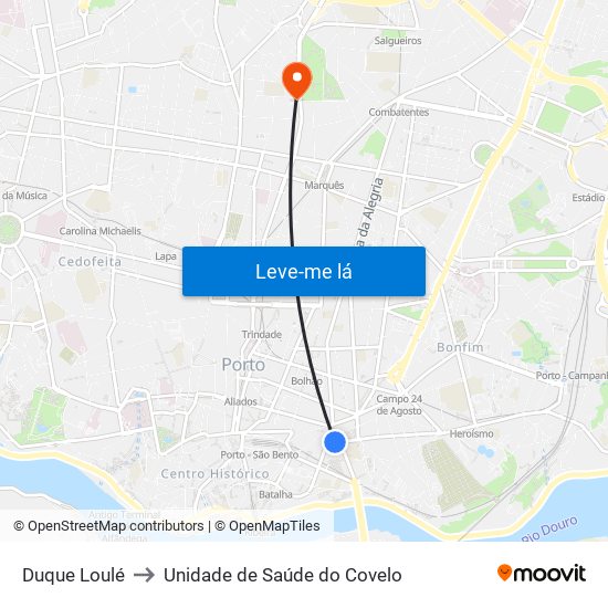 Duque Loulé to Unidade de Saúde do Covelo map