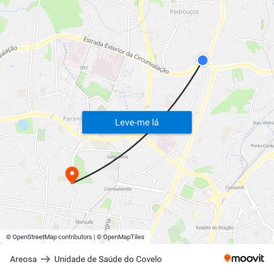 Areosa to Unidade de Saúde do Covelo map