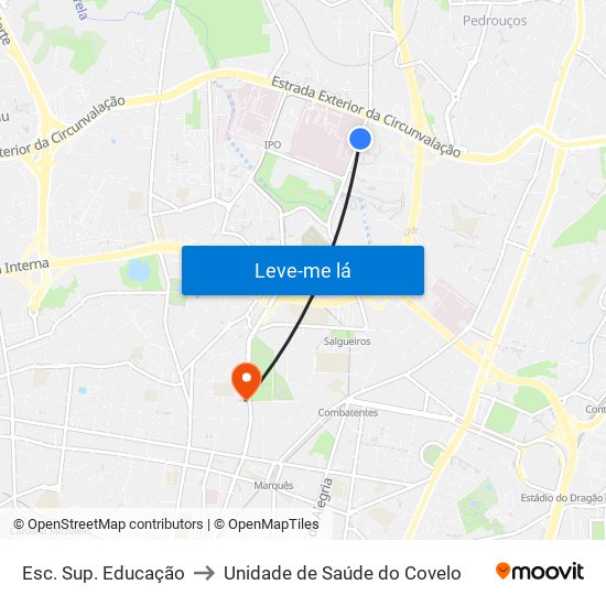 Esc. Sup. Educação to Unidade de Saúde do Covelo map