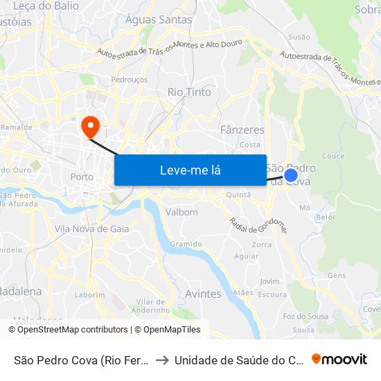 São Pedro Cova (Rio Ferreira) to Unidade de Saúde do Covelo map
