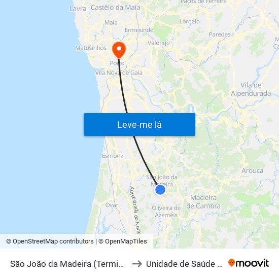 São João da Madeira (Terminal Rodoviário) to Unidade de Saúde do Covelo map