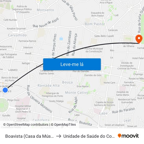 Boavista (Casa da Música) to Unidade de Saúde do Covelo map