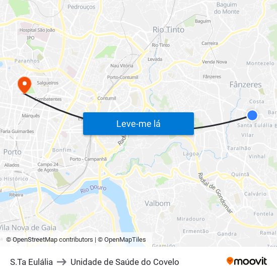 S.Ta Eulália to Unidade de Saúde do Covelo map