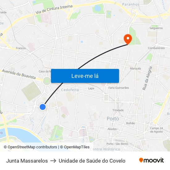 Junta Massarelos to Unidade de Saúde do Covelo map