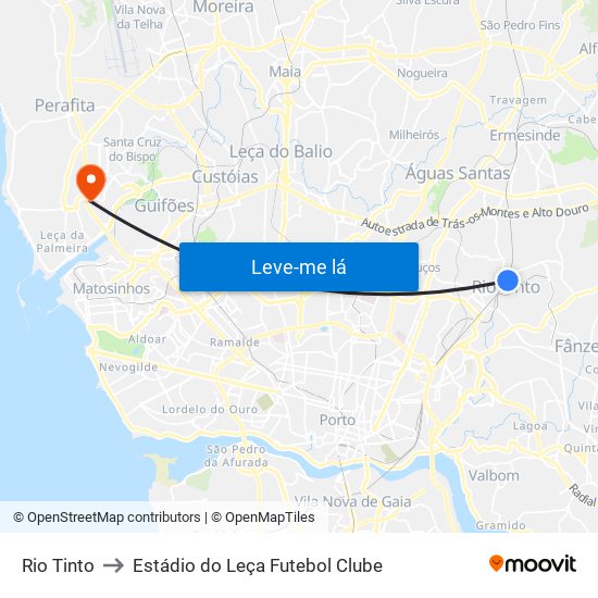 Rio Tinto to Estádio do Leça Futebol Clube map