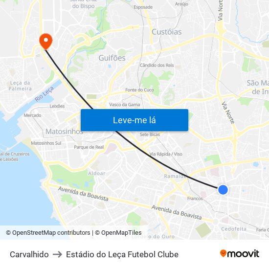 Carvalhido to Estádio do Leça Futebol Clube map