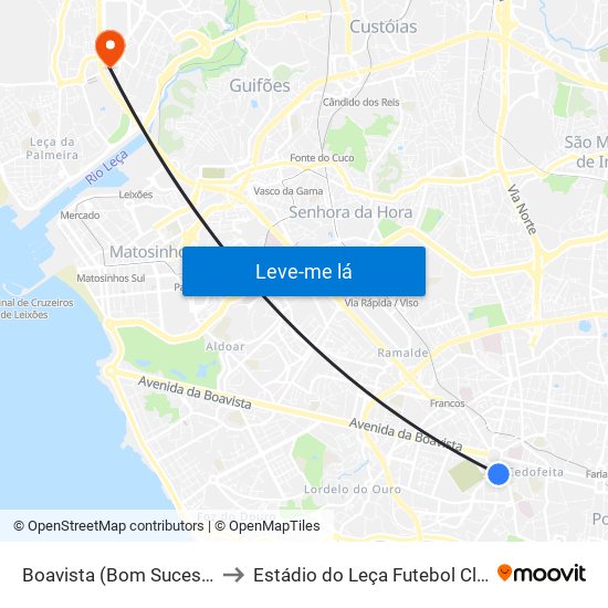 Boavista (Bom Sucesso) to Estádio do Leça Futebol Clube map