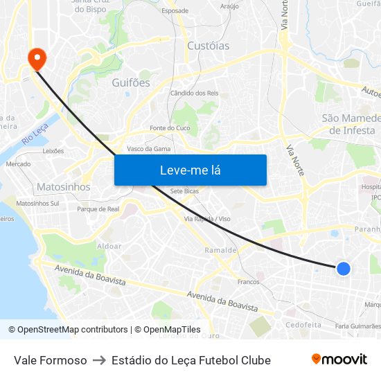 Vale Formoso to Estádio do Leça Futebol Clube map