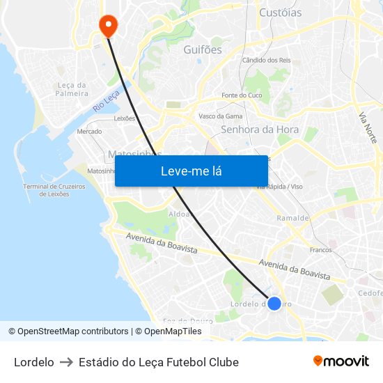 Lordelo to Estádio do Leça Futebol Clube map