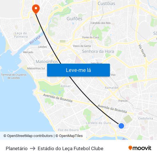 Planetário to Estádio do Leça Futebol Clube map