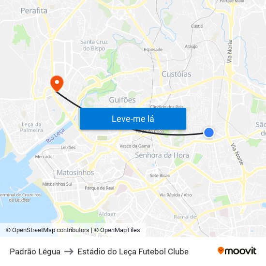 Padrão Légua to Estádio do Leça Futebol Clube map