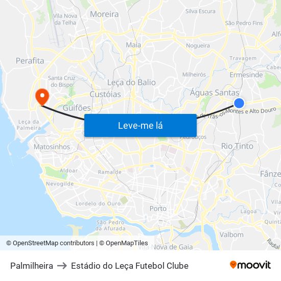 Palmilheira to Estádio do Leça Futebol Clube map