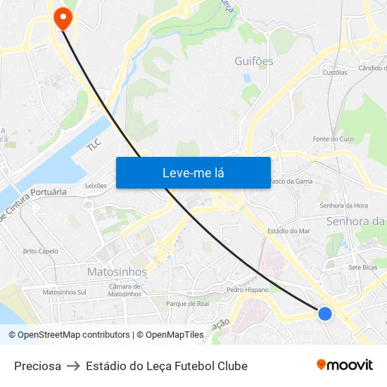 Preciosa to Estádio do Leça Futebol Clube map