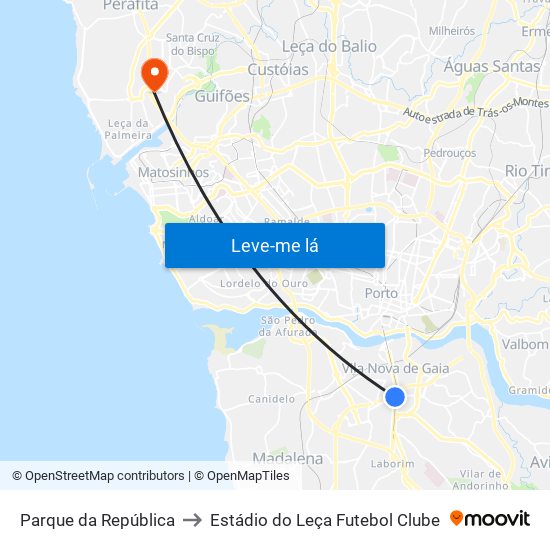 Parque da República to Estádio do Leça Futebol Clube map