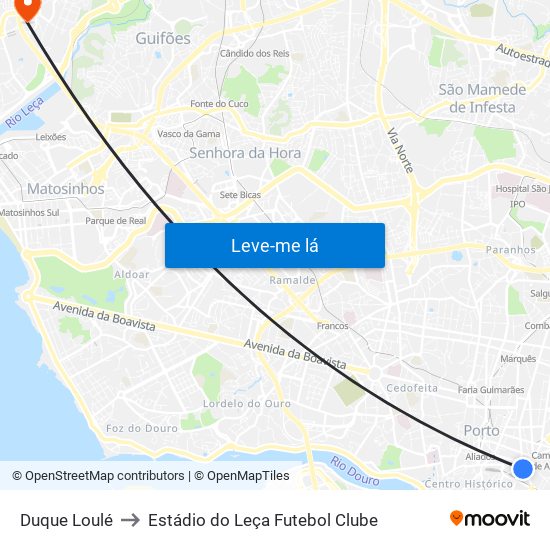 Duque Loulé to Estádio do Leça Futebol Clube map