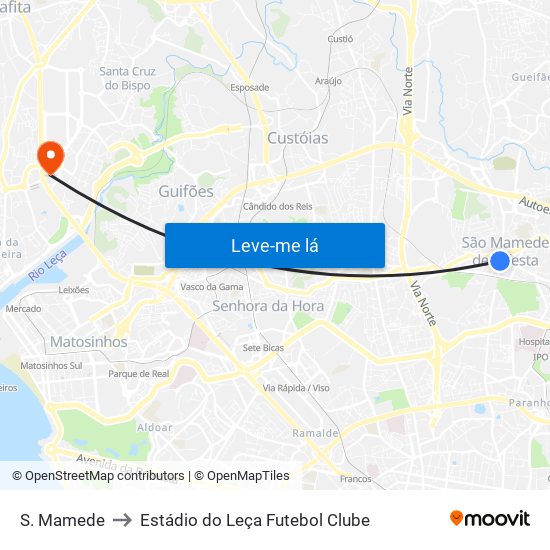 S. Mamede to Estádio do Leça Futebol Clube map