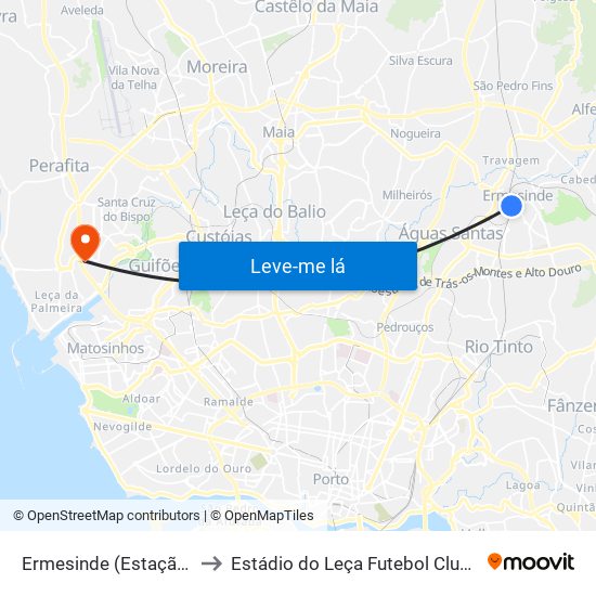 Ermesinde (Estação) to Estádio do Leça Futebol Clube map