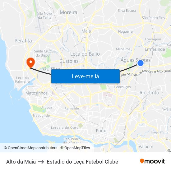 Alto da Maia to Estádio do Leça Futebol Clube map