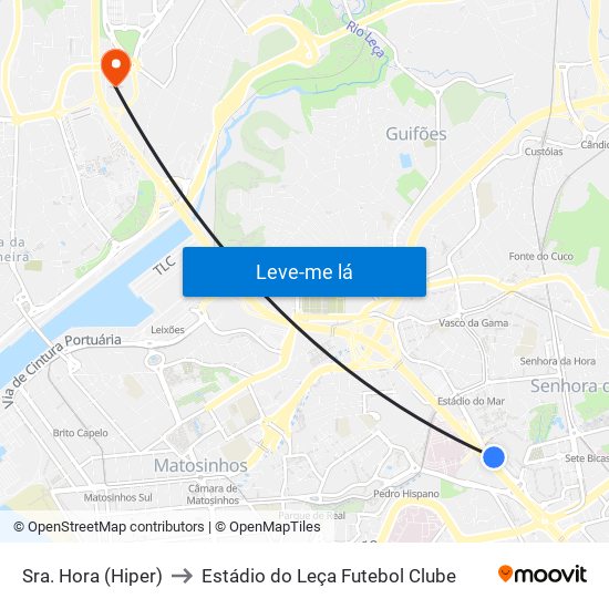 Sra. Hora (Hiper) to Estádio do Leça Futebol Clube map