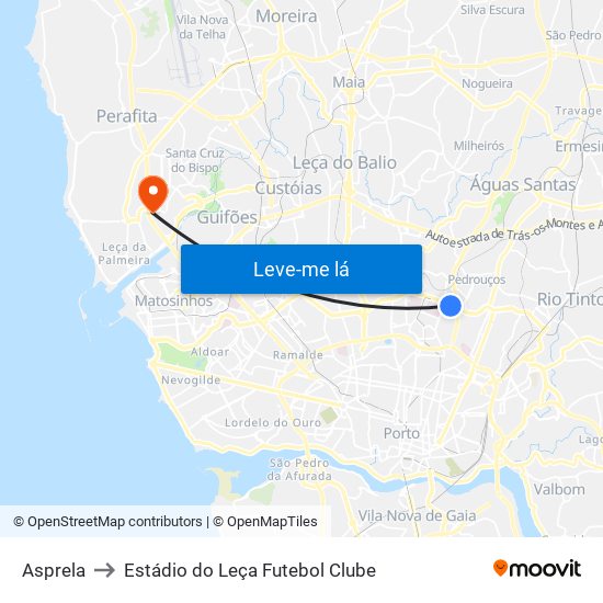 Asprela to Estádio do Leça Futebol Clube map