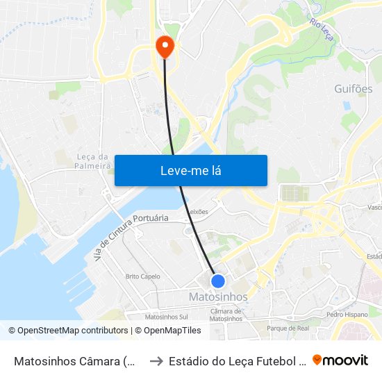 Matosinhos Câmara (Matc1) to Estádio do Leça Futebol Clube map